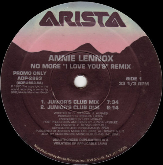Annie Lennox : No More "I Love Youʼs" (Remix) (12", Promo)