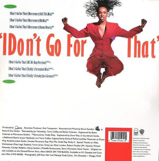 Quincy Jones Featuring Siedah Garrett : I Don't Go For That (12", Maxi)