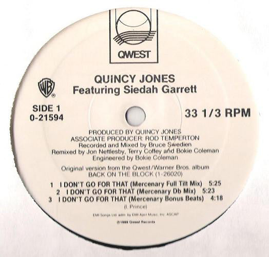 Quincy Jones Featuring Siedah Garrett : I Don't Go For That (12", Maxi)