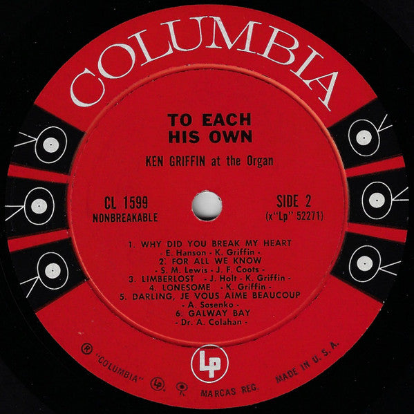 Ken Griffin At The Organ* : To Each His Own (LP, Album, Ter)