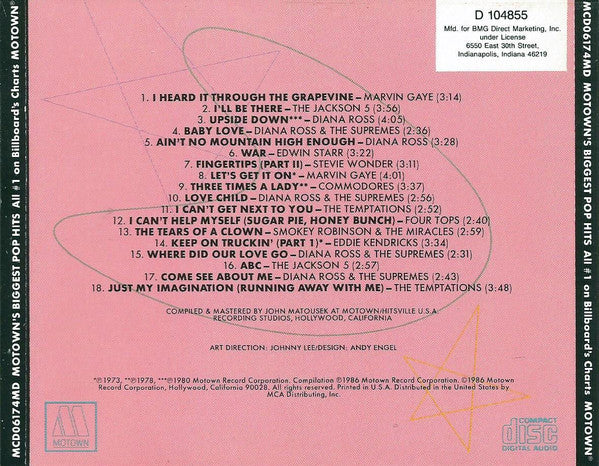Various : Motown's Biggest Pop Hits: All #1 On Billboard's Charts (CD, Comp, Club, RE)