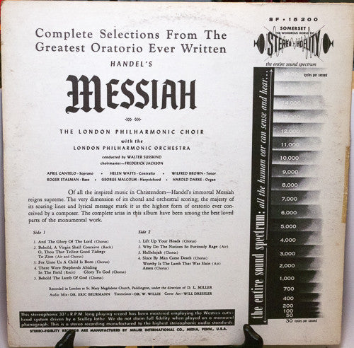 Handel* / The London Philharmonic Choir* With The London Philharmonic Orchestra Conducted By Walter Susskind, Frederick Jackson, April Cantelo, Helen Watts, Wilfred Brown, Roger Stalman, George Malcolm, Harold Darke : The Inspirational Majesty Of Favorite Selections From Handel's Messiah (LP)