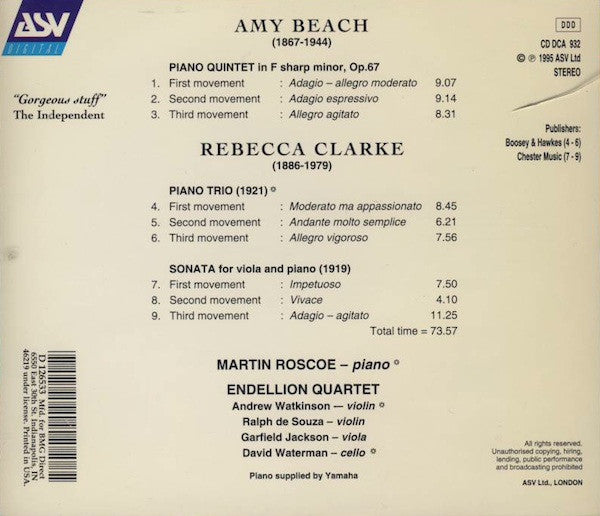 Amy Beach*, Rebecca Clarke - Martin Roscoe, Endellion Quartet* : Piano Quintet / Piano Trio • Viola Sonata (CD, Album, Club)