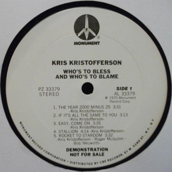 Kris Kristofferson : Who's To Bless And Who's To Blame (LP, Album, Promo, San)