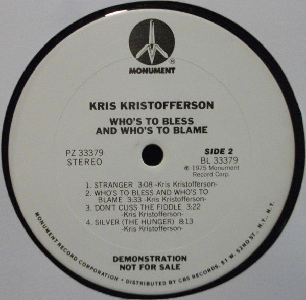 Kris Kristofferson : Who's To Bless And Who's To Blame (LP, Album, Promo, San)