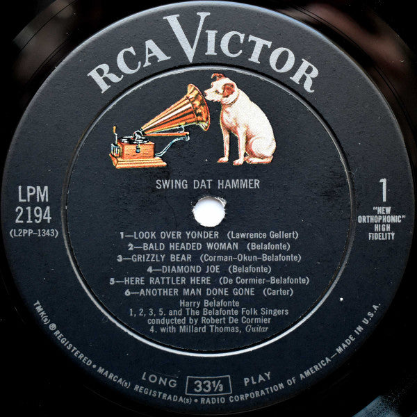 Harry Belafonte And The Belafonte Folk Singers Conducted By Robert De Cormier* : Swing Dat Hammer (LP, Album, Mono, Ind)
