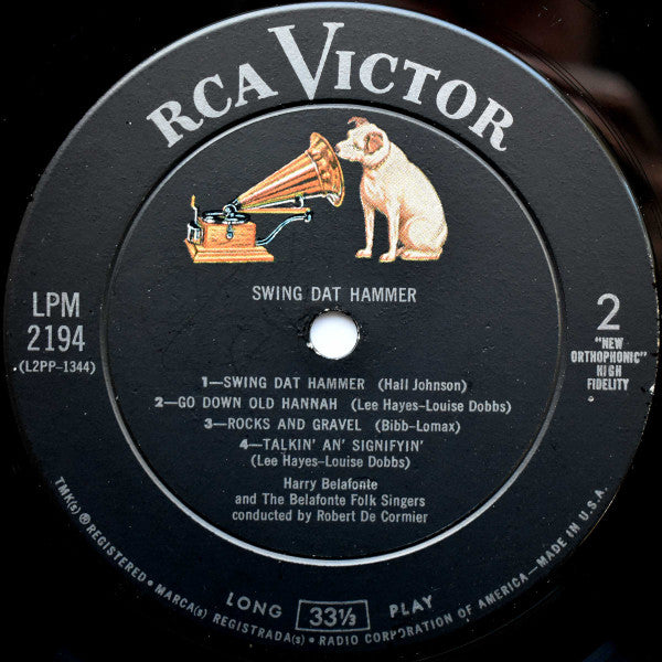 Harry Belafonte And The Belafonte Folk Singers Conducted By Robert De Cormier* : Swing Dat Hammer (LP, Album, Mono, Ind)