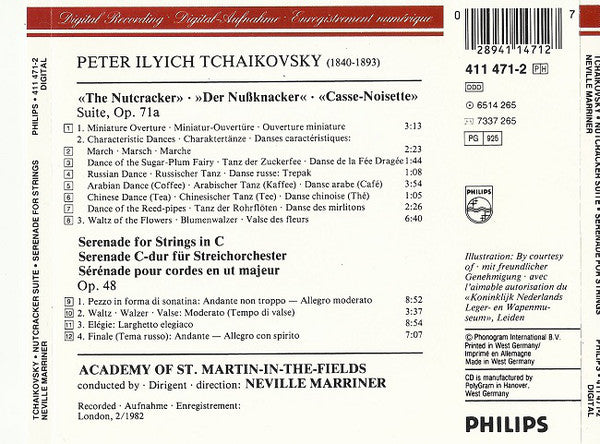 Tchaikovsky*, Academy Of St. Martin-in-the-Fields*, Neville Marriner* : Nutcracker Suite · Nussknacker Suite - Serenade For Strings · Serenade Für Streicher (CD)