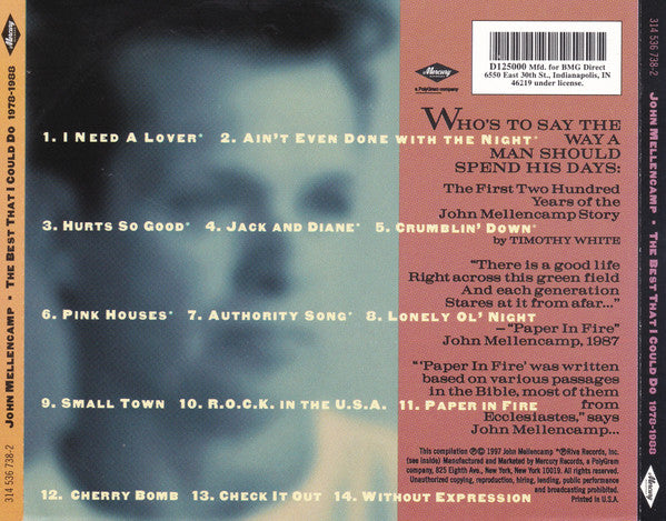 John Mellencamp* : The Best That I Could Do (1978-1988) (CD, Comp, Club, PMD)
