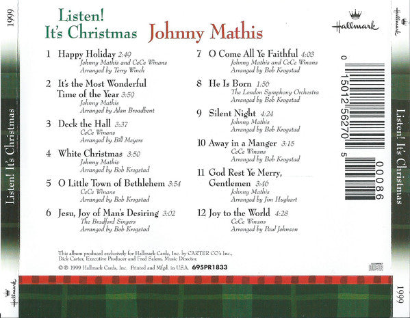 Johnny Mathis Featuring CeCe Winans And London Symphony Orchestra : Listen! It's Christmas (CD, Album)