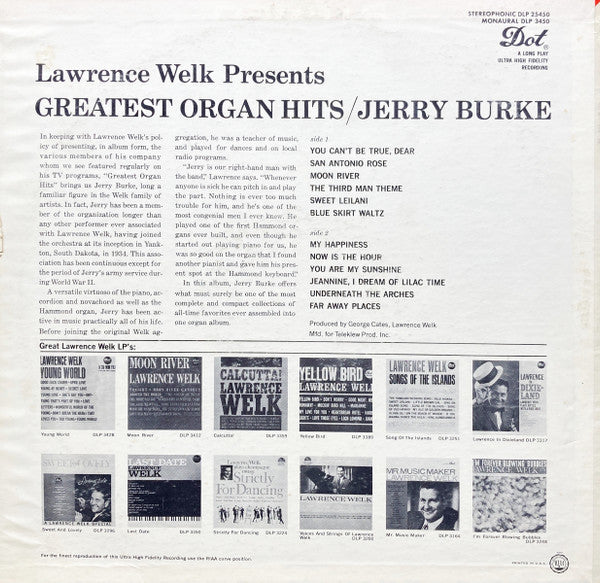Jerry Burke : Lawrence Welk Presents Greatest Organ Hits (LP, Mono)