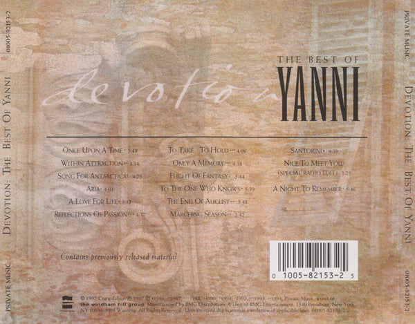 Yanni (2) : Devotion: The Best Of Yanni (CD, Comp)