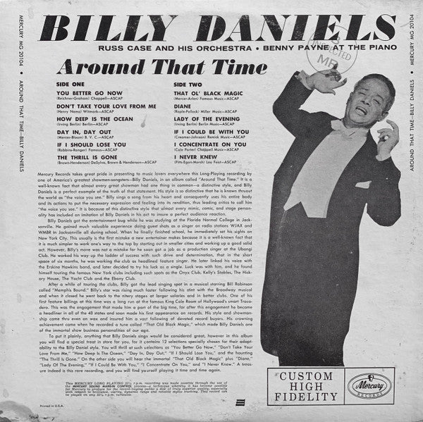 Billy Daniels, Russ Case And His Orchestra : Around That Time... (LP, Album, Mono)