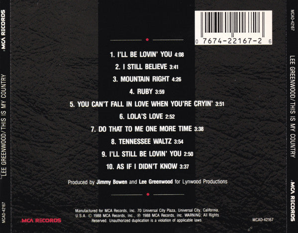 Lee Greenwood : This Is My Country (CD, Album)