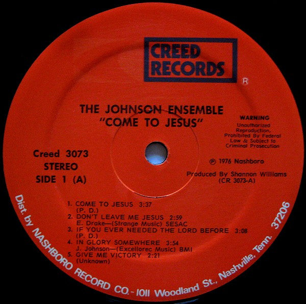 James Johnson* And The Johnson Ensemble : Come To Jesus (LP, Album)