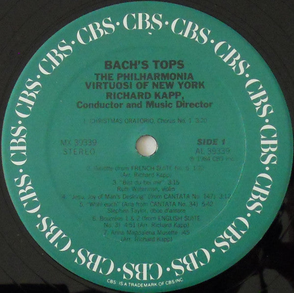 Richard Kapp, Philharmonia Virtuosi Of New York* : Bach's Tops Volume 1 (LP)