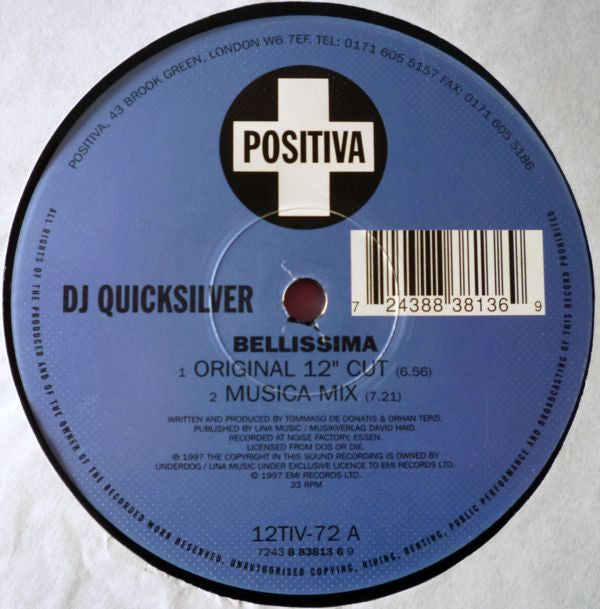 DJ Quicksilver : Bellissima (12", Single)