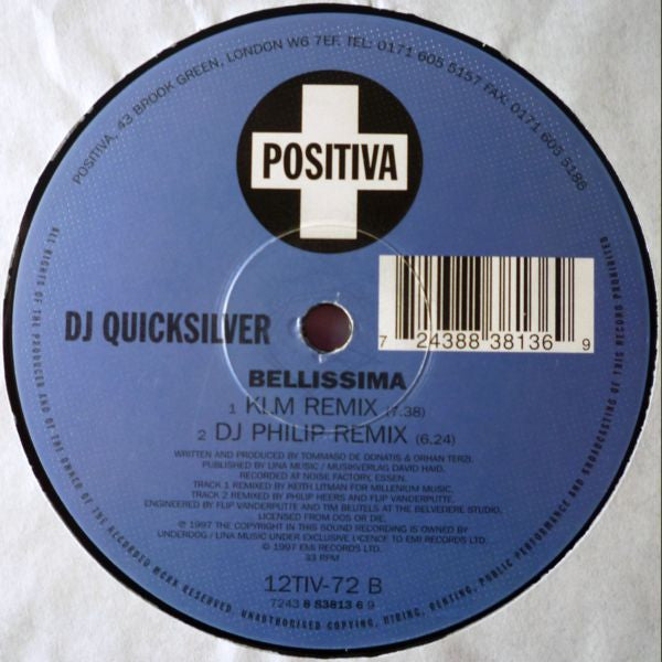DJ Quicksilver : Bellissima (12", Single)