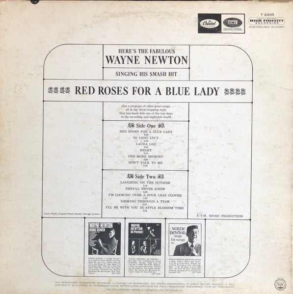 Wayne Newton : Red Roses For A Blue Lady (LP, Album, Mono, Jac)