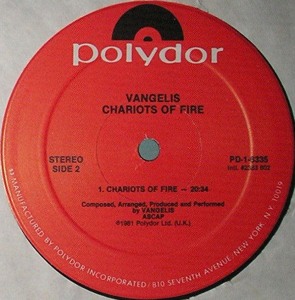 Vangelis : Chariots Of Fire (LP, Album, 53 )