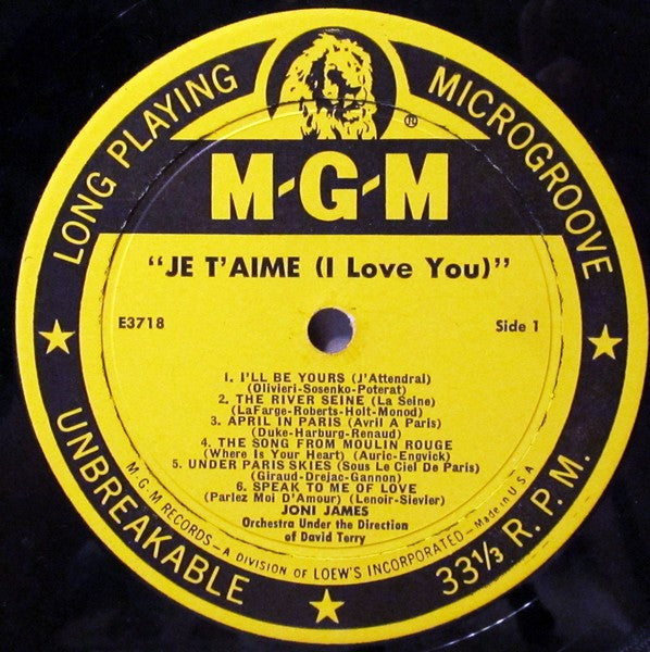 Joni* With Orchestra Conducted By David Terry* : Je T'aime... I Love You (LP, Album, Mono)