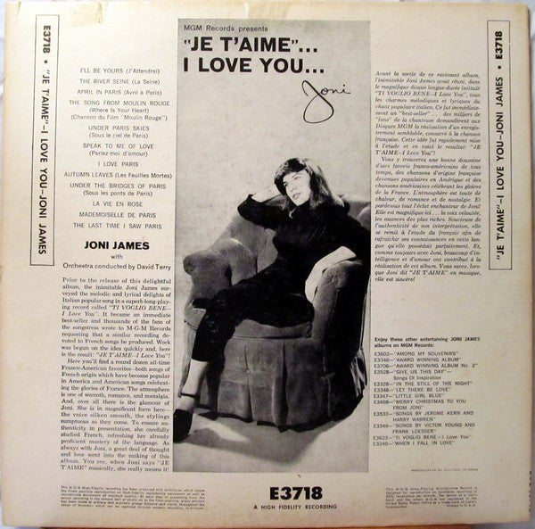 Joni* With Orchestra Conducted By David Terry* : Je T'aime... I Love You (LP, Album, Mono)