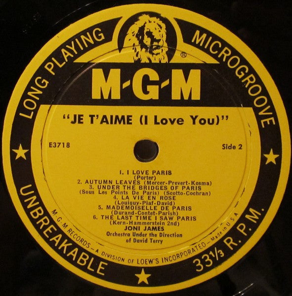 Joni* With Orchestra Conducted By David Terry* : Je T'aime... I Love You (LP, Album, Mono)