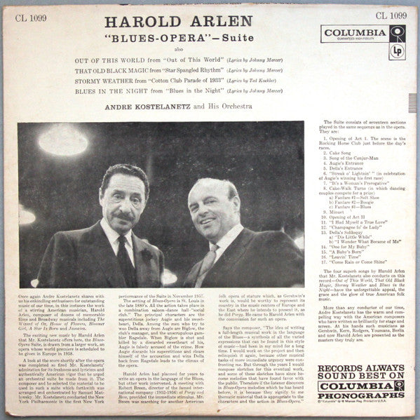 Harold Arlen / Andre Kostelanetz And His Orchestra* : Blues-Opera (LP, Album, Mono)