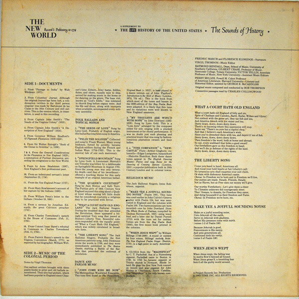 Various : The Sounds Of History Record 1: Prehistory To 1774 / The New World (LP)