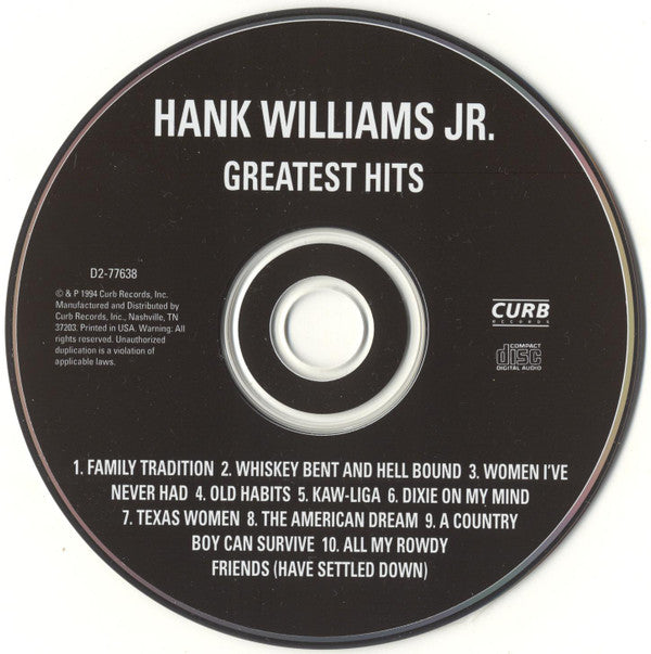 Hank Williams, Jr.* : Hank Williams, Jr.'s Greatest Hits (CD, Comp, RE)