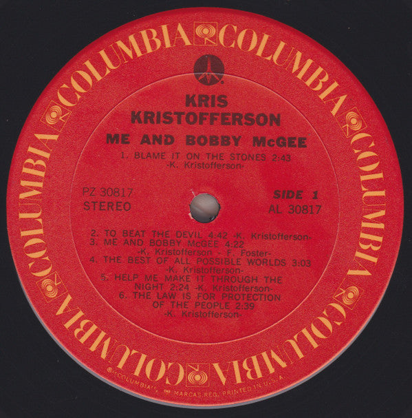 Kris Kristofferson : Me And Bobby McGee (LP, Album, RE, Ter)