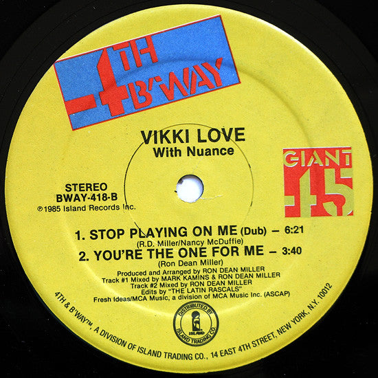 Vikki Love With Nuance : Stop Playing On Me (12", Hau)