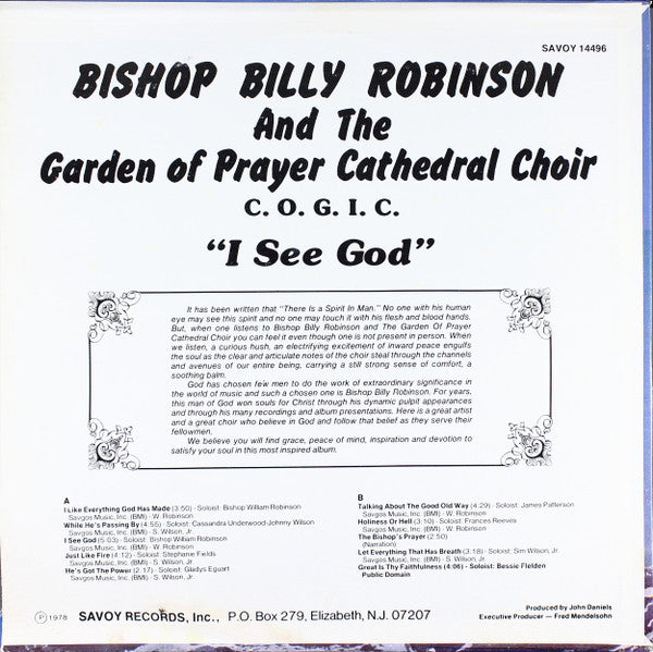 Bishop Billy Robinson And The Garden Of Prayer Cathedral Choir : I Can Feel God (LP)