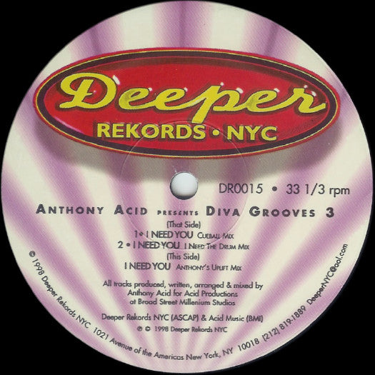 Anthony Acid : Presents Diva Grooves 3 - I Need You (12")