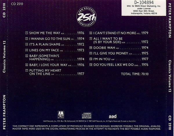 Peter Frampton : Classics Volume 12 (CD, Comp, Club, RE, BMG)