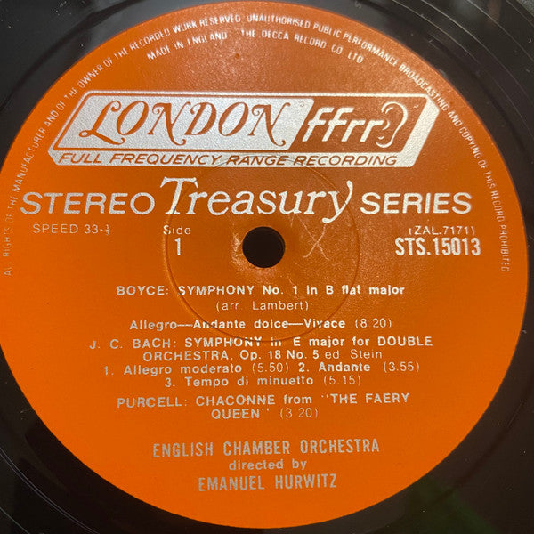 Arne* / Avison* / J.C. Bach* / Boyce* / Locke* / Purcell* – English Chamber Orchestra, Hurwitz* : Music In London 1670-1770 (LP, Album, RE)