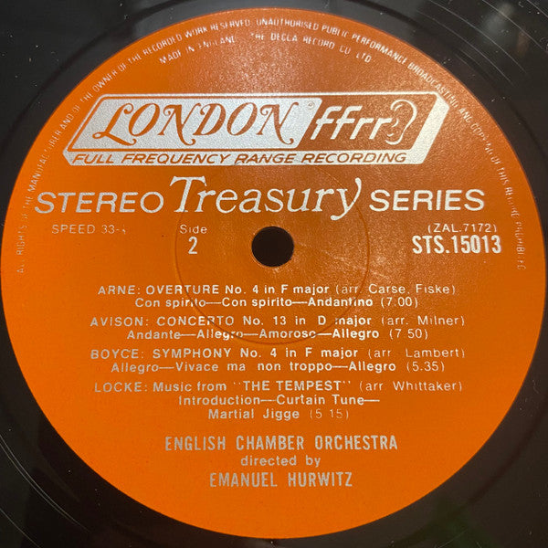 Arne* / Avison* / J.C. Bach* / Boyce* / Locke* / Purcell* – English Chamber Orchestra, Hurwitz* : Music In London 1670-1770 (LP, Album, RE)
