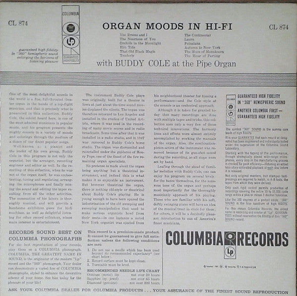 Buddy Cole : Organ Moods In Hi-Fi (LP, Album)