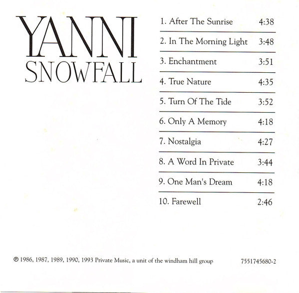 Yanni (2) : Snowfall (CD, Album, Comp)