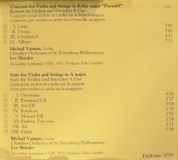 Telemann*, Chamber Orchestra Of St. Petersburg Philharmony*, St. Petersburg Chamber Orchestra*, Lazar Gosman, Lev Shinder* : Banquet Music, Violin Concerto In B Major, Orchestral Suite In A Major (CD, Comp, RM)