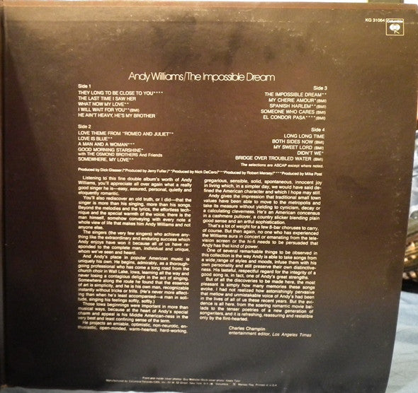 Andy Williams : The Impossible Dream (2xLP, Album, Comp, Gat)