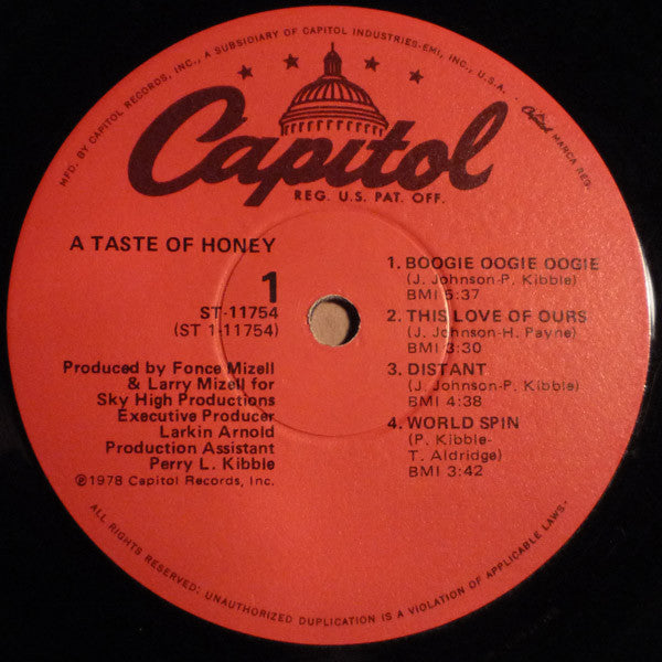 A Taste Of Honey : A Taste Of Honey (LP, Album, Win)