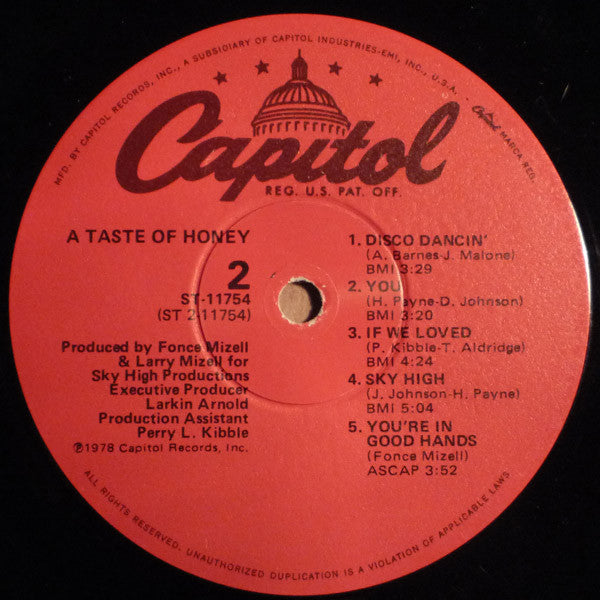 A Taste Of Honey : A Taste Of Honey (LP, Album, Win)