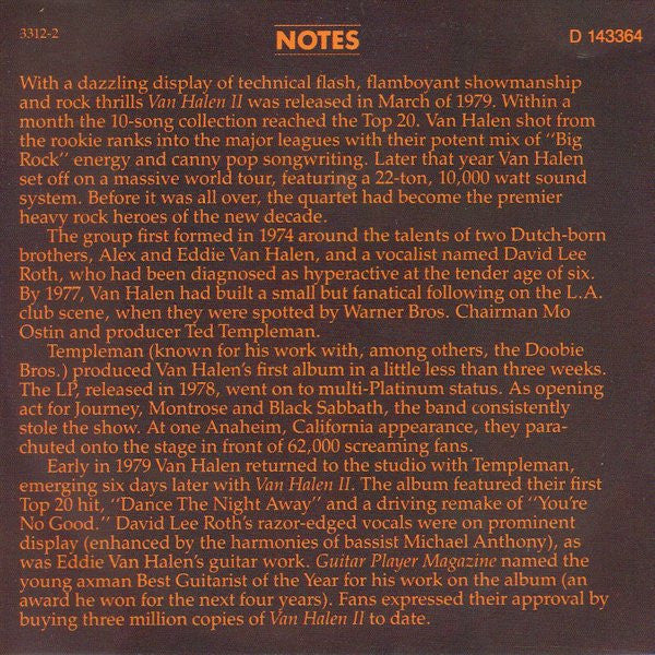 Van Halen : Van Halen II (CD, Album, Club, RE, BMG)