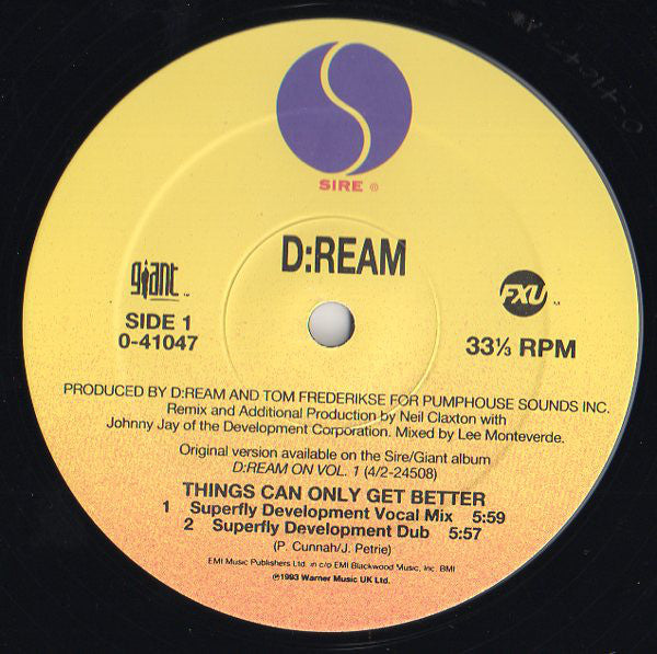 D:Ream : Things Can Only Get Better (12", Maxi)