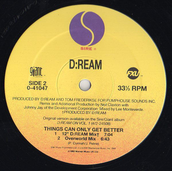 D:Ream : Things Can Only Get Better (12", Maxi)
