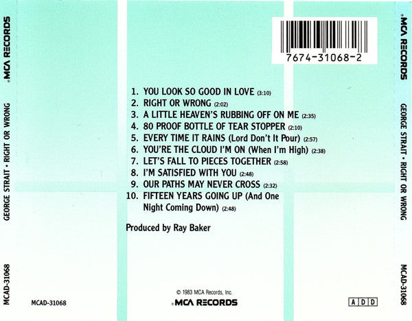 George Strait : Right Or Wrong (CD, Album)