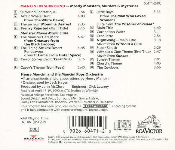 Henry Mancini And The Mancini Pops Orchestra* : Mancini In Surround - Mostly Monsters, Murders & Mysteries (CD, Album)