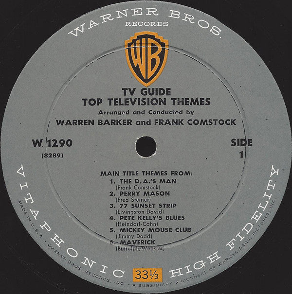 Warren Barker And Frank Comstock : TV Guide Top Television Themes (LP, Album, Mono)