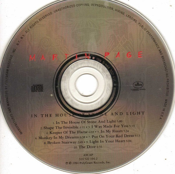 Martin Page : In The House Of Stone And Light (CD, Album)